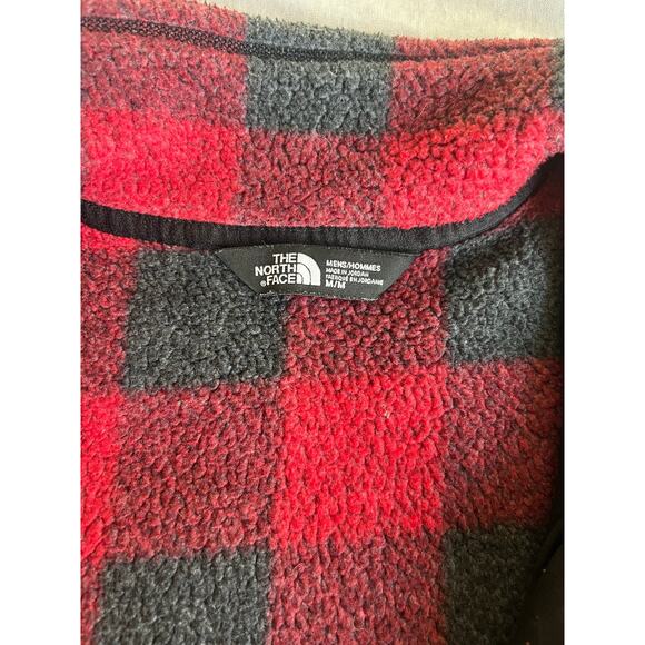 The north face men’s medium red and black plaid fleece tartan pullover 1/4 zip - Picture 5 of 8